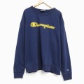 XL★古着 チャンピオン champion 長袖 スウェット メンズ ビッグロゴ 大きいサイズ クルーネック 紺 ネイビー 25oct21 中古 スエット トレーナー トップス