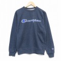 M★古着 チャンピオン champion 長袖 スウェット メンズ ビッグロゴ クルーネック 紺 ネイビー 霜降り 25oct31 中古 スエット トレーナー トップス