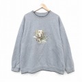 XL★古着 長袖 スウェット メンズ 犬 刺繍 大きいサイズ クルーネック グレー 霜降り 25nov01 中古 スエット トレーナー トップス