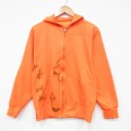 M★古着 長袖 フルジップ スウェット パーカー メンズ 80年代 80s 無地 濃オレンジ 内側サーマル 25nov05 中古 スエット トレーナー トップス