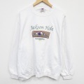 【20%OFF】L★古着 長袖 スウェット メンズ 90年代 90s WYOMING 刺繍 クルーネック USA製 白 ホワイト 25nov05 中古 スエット トレーナー トップス