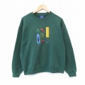 【20%OFF】L★古着 長袖 スウェット メンズ 90年代 90s ABC 刺繍 クルーネック USA製 緑 グリーン 25nov05 中古 スエット トレーナー トップス