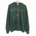 L★古着 ジャージーズ 長袖 スウェット メンズ 90年代 90s クマ クルーネック USA製 濃緑 25nov12