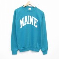 M★古着 長袖 スウェット メンズ 90年代 90s MAINE クルーネック USA製 青緑 25nov12