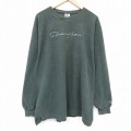 XL★古着 チャンピオン champion 長袖 トップス メンズ 90年代 90s ビッグロゴ 刺繍 裏起毛 大きいサイズ クルーネック 濃緑【spe】 25nov12