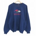 XL★古着 長袖 スウェット メンズ 90年代 90s 競馬  刺繍 大きいサイズ クルーネック USA製 紺 25nov12