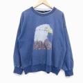 XL★古着 長袖 スウェット メンズ 90年代 90s 鳥 大きいサイズ クルーネック 薄紺 25nov14
