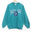 L★古着 長袖 スウェット メンズ 90年代 90s SUGAR クルーネック USA製 青緑 25nov14