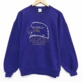 XL★古着 ジャージーズ 長袖 スウェット メンズ 90年代 90s 鳥 刺繍 クルーネック 紫 25nov15