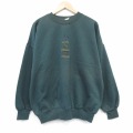 XL★古着 長袖 スウェット メンズ 90年代 90s クマ 刺繍 大きいサイズ クルーネック 濃緑 25nov15