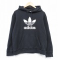 L★古着 アディダス adidas 長袖 スウェット パーカー メンズ ビッグロゴ リーフトレフォイル コットン 黒 25nov18