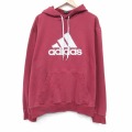 XL★古着 アディダス adidas 長袖 スウェット パーカー メンズ ビッグロゴ 大きいサイズ エンジ 25nov19