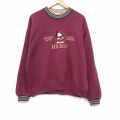 XL★古着 長袖 スウェット メンズ 90年代 90s ディズニー ミッキー 刺繍　クルーネック USA製 エンジ【spe】 25nov20