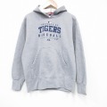 M★古着 マジェスティック 長袖 スウェット パーカー メンズ 00年代 00s  MLBデトロイトタイガース 薄グレー 霜降りアメジャーリーグ ベースボール 野球 25nov20