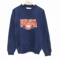 M★古着 長袖 スウェット メンズ 90年代 90s ポーランド 刺繍 クルーネック USA製 紺 25nov20
