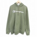XL★古着 チャンピオン champion 長袖 スウェット パーカー メンズ ビッグロゴ 大きいサイズ 薄緑 25nov20