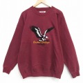 L★古着 長袖 スウェット メンズ 90年代 90s 鳥 刺繍 クルーネック USA製 エンジ 25nov28