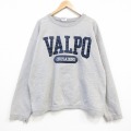 XL★古着 長袖 スウェット メンズ 90年代 90s VALPO 刺繍 大きいサイズ クルーネック USA製 グレー 霜降り 25dec05