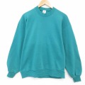 M★古着 ジャージーズ 長袖 スウェット メンズ 90年代 90s 無地 クルーネック USA製 青緑 25dec09