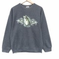 M★古着 PLUMA 長袖 スウェット メンズ 00年代 00s 魚 クルーネック 濃グレー 霜降り 25dec10