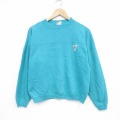 M★古着 長袖 スウェット メンズ 90年代 90s ワンポイントロゴ ラグラン クルーネック USA製 青緑 25dec12