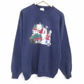 L★古着 ヘインズ 長袖 スウェット メンズ 90年代 90s 家 クルーネック 紺 25dec10