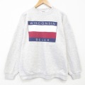 XL★古着 長袖 スウェット メンズ 90年代 90s ウィスコンシン クルーネック USA製 薄グレー 霜降り 25dec11