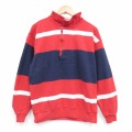 L★古着 ノーティカ 長袖 ブランド ハーフジップ スウェット メンズ 90年代 90s US2 コットン 赤他 ボーダー 25dec12
