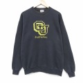 L★古着 長袖 スウェット メンズ 90年代 90s CU 刺繍 クルーネック USA製 黒 25dec13