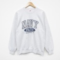 L★古着 長袖 スウェット メンズ 90年代 90s ミリタリー ネイビー NAVY クルーネック USA製 薄グレー 霜降り 25dec18