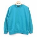 L★古着 長袖 スウェット メンズ 90年代 90s 無地 クルーネック 青緑 25dec16