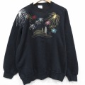 XL★古着 TULTEX 長袖 スウェット メンズ 90年代 90s 花火 クルーネック USA製 黒 25dec18