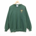 L★古着 リー Lee 長袖 スウェット メンズ 00年代 00s 十字架 クルーネック 緑 25dec19