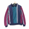 L★古着 長袖 スウェット メンズ 90年代 90s マルチカラー 襟付き 紺他 25dec23