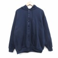 XL★古着 長袖 フルジップ スウェット パーカー メンズ 無地 紺 25dec23