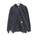 XL★古着 カーハート 長袖 フルジップ スウェット パーカー メンズ ワンポイントロゴ 黒 25dec23