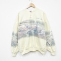 XL★古着 ART UNLIMITED 長袖 スウェット メンズ 90年代 90s ヨット ヘンリーネック USA製 薄黄 25dec25