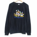 XL★古着 長袖 スウェット メンズ 00年代 00s ディズニー ミッキー ミニー 刺繍 ポリエステル クルーネック 黒 25dec26