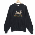 L★古着 ジャージーズ 長袖 スウェット メンズ 90年代 90s シカ 刺繍 クルーネック 黒 25dec27