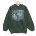 XL★古着 長袖 スウェット メンズ 90年代 90s シカ 大きいサイズ クルーネック USA製 緑 25dec27