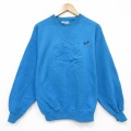L★古着 ヘインズ 長袖 スウェット メンズ 90年代 90s 犬 クルーネック USA製 水色 25dec27