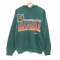 M★古着 長袖 スウェット メンズ 90年代 90s マイアミハリケーンズ クルーネック USA製 緑 25dec29