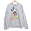 XL★古着 長袖 スウェット メンズ 90年代 90s ディズニー ミッキー クルーネック USA製 グレー 霜降り 25dec29