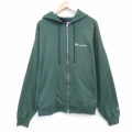 XL★古着 チャンピオン champion 長袖 フルジップ スウェット パーカー メンズ 00年代 00s ワンポイントロゴ 大きいサイズ クルーネック 緑 26jan07