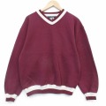 L★古着 ラッセル 長袖 スウェット メンズ 90年代 90s 無地 大きいサイズ Vネック USA製 エンジ【spe】 26jan09