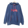 XL★古着 リー Lee 長袖 スウェット パーカー メンズ 00年代 00s MLB アトランタブレーブス 刺繍 大きいサイズ 紺 メジャーリーグ ベースボール 野球 26jan09