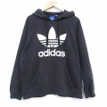 L★古着 アディダス adidas 長袖 スウェット パーカー メンズ ビッグロゴ リーフトレフォイル ラグラン 黒 26jan22