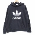 XL★古着 アディダス adidas 長袖 スウェット パーカー メンズ ビッグロゴ リーフトレフォイル コットン 黒【spe】 26jan22