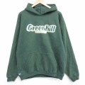 XL★古着 長袖 スウェット パーカー メンズ 90年代 90s グリーンヒル 刺繍 USA製 濃緑 26jan22