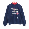 M★古着 長袖 スウェット メンズ 90年代 90s 鳥 クルーネック USA製 紺 26jan22
